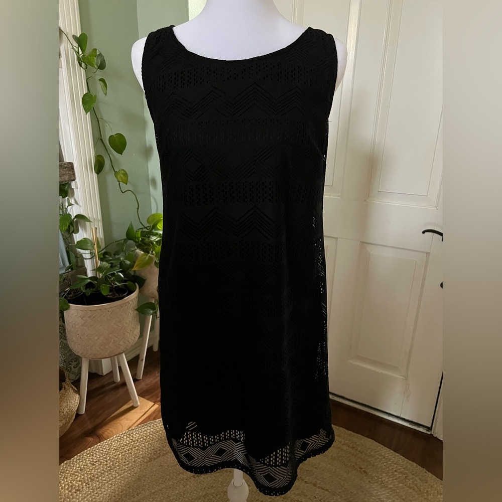Xhilaration Black Sleeveless Crochet Midi Dress